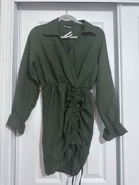 Olive Green Asymmetrical Ruched Dress